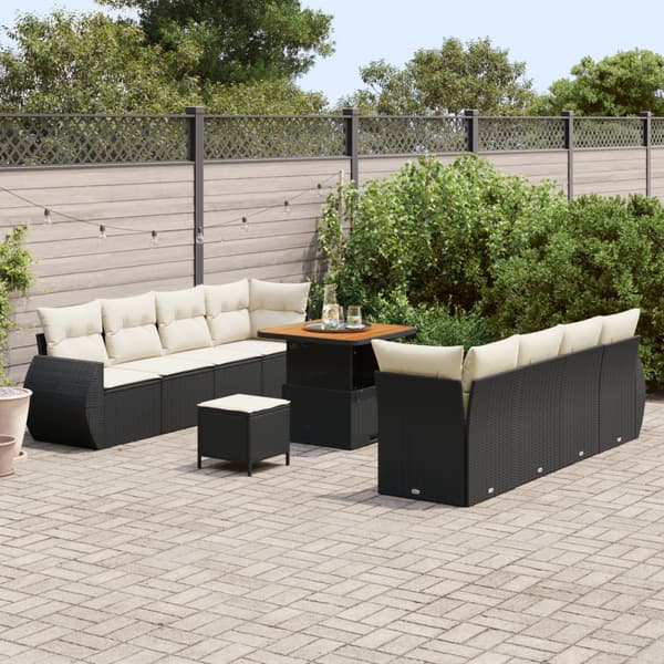 Trädgårdsoffset med lagring 11 pcs Svart Poly rattan