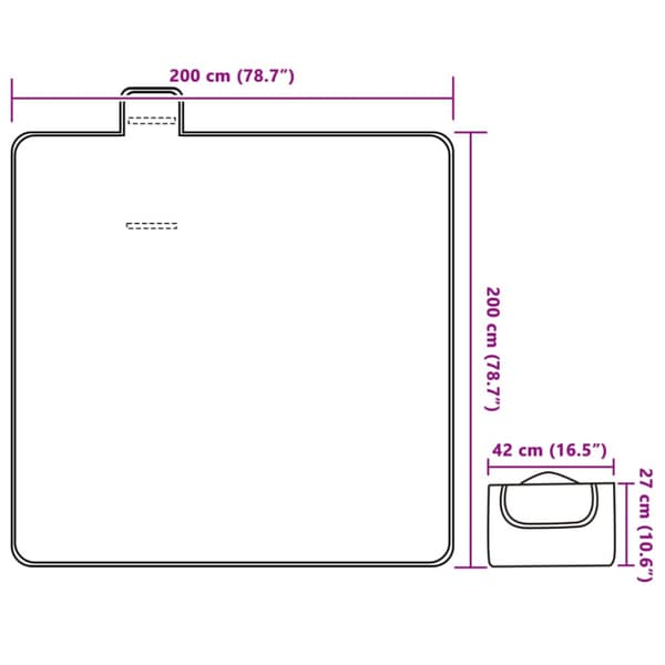 Picknickfilt vikbar röd och blå randig 200x200 cm sammet