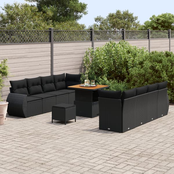 Trädgårdsoffset med lagring 11 pcs Svart Poly rattan