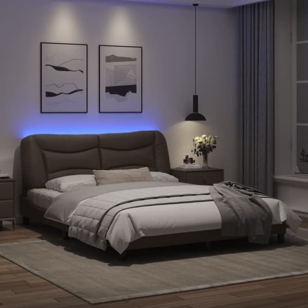 Bed Frame with LED without Mattress "Hvar" Grey 160x200 cm