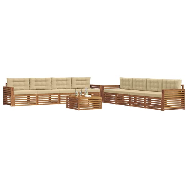 Utomhussoffset med kudde 9 pcs Naturlig och Beige