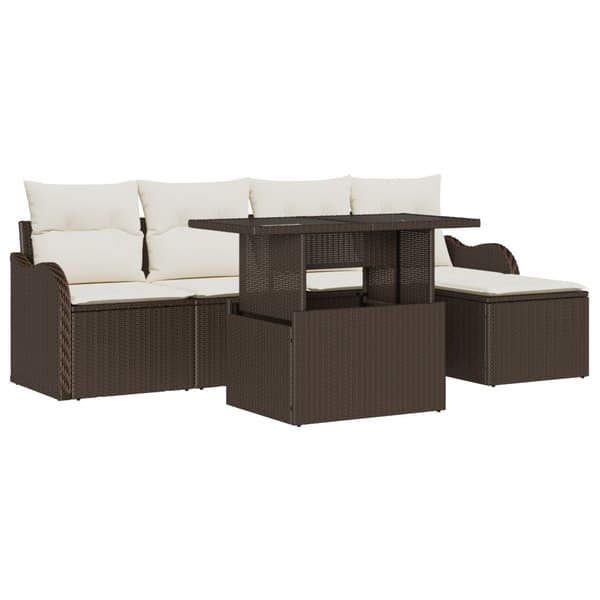 Trädgårdsoffset med kudde 6 pcs Brun Polyrattan