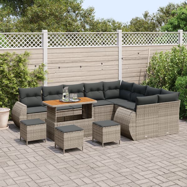 Trädgårdsoffset med kudde med lagring 13 pcs Grå Poly Rattan
