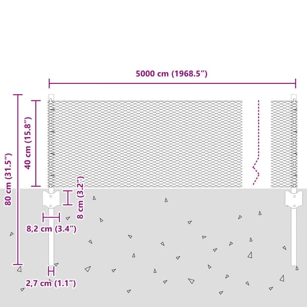 Stängsel med stolpe Silver 0,4 x 50 m Stål