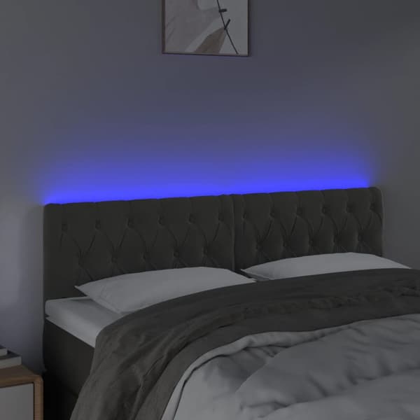 Sänggavel LED mörkgrå 144x7x78/88 cm sammet