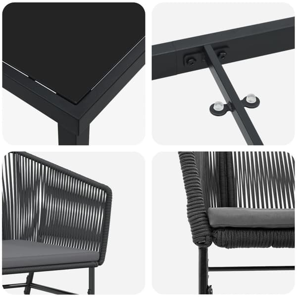 Trädgårdsmöbelset med kudde 7 pcs Svart Pulverlackerat stål