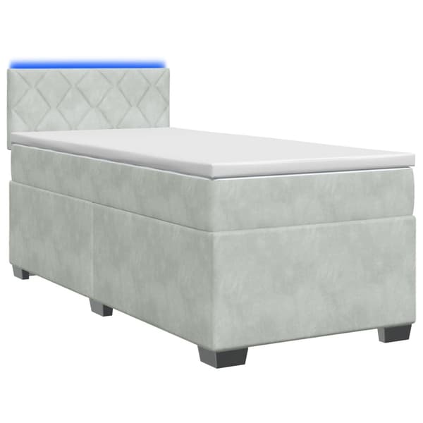 Boxspring säng med madrass och LED Ljusgrå 90 x 190 cm Sammet