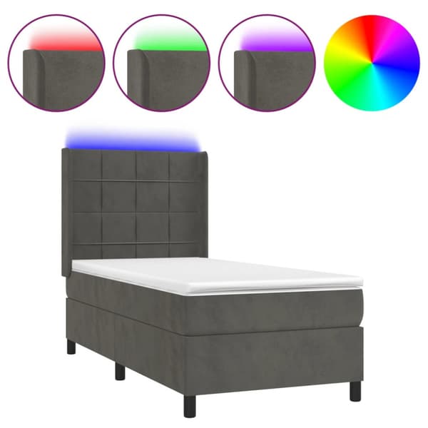Ramsäng med madrass & LED mörkgrå 80x200 cm sammet