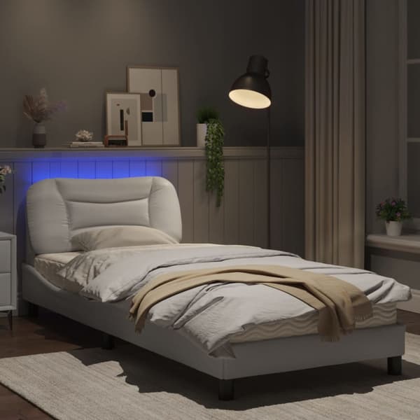 Bed Frame with LED without Mattress "Hvar" White 90x190 cm