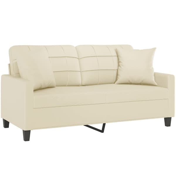 2-sits soffa med prydnadskuddar gräddvit 140 cm konstläder