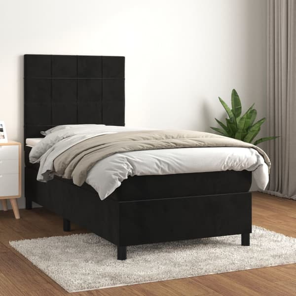 Ramsäng med madrass svart 80x200 cm sammet