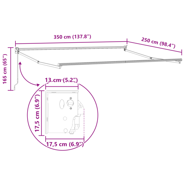 Utfällbar markis Röd och Vit 350 x 250 cm