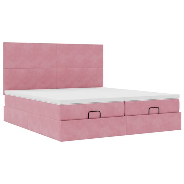 Ottoman sängram med madrasser rosa 180x200 cm sammet