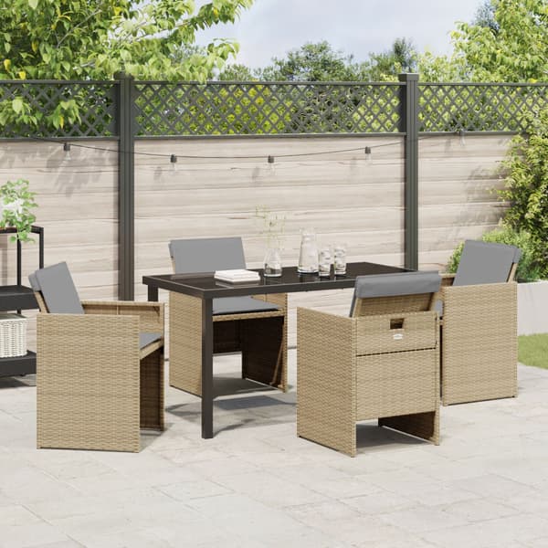 Trädgårdsmöbelset med kudde 5 pcs Beige konstrotting
