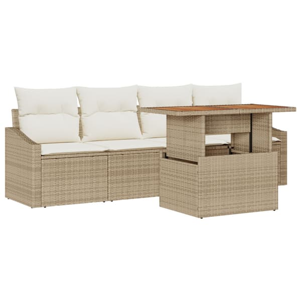 Trädgårdsoffset med lagring 5 pcs Beige Poly rattan