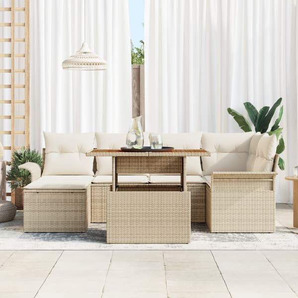 Trädgårdsoffset med lagring 7 pcs Beige Poly rattan