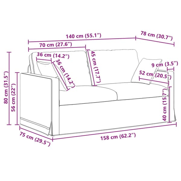 Soffset 2 pcs Rosa 158 x 78 x 80 cm Sammet