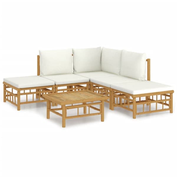 Loungegrupp 6 delar gräddvita dynor bambu