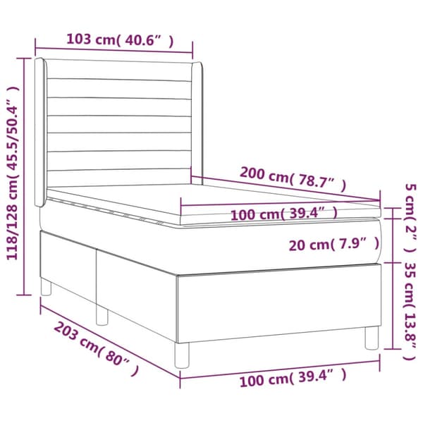 Ramsäng med madrass & LED ljusgrå 100x200 cm sammet