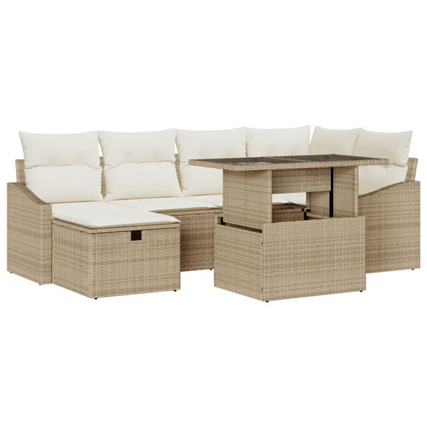 Trädgårdsoffset med kudde 7 pcs Beige konstrotting