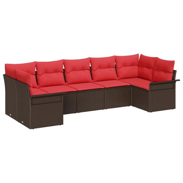 Trädgårdsoffset med kudde 7 pcs Brun Poly rattan