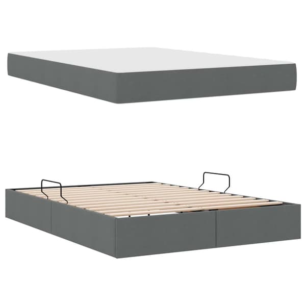 Förvaringssäng med madrass Mörkgrå 140 x 190 cm Polyester