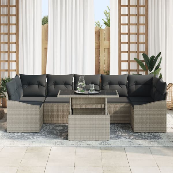 Trädgårdsoffset med lagring 8 pcs Ljusgrå Poly rattan
