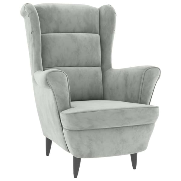 Öronlappsfåtölj med pall ljusgrå sammet