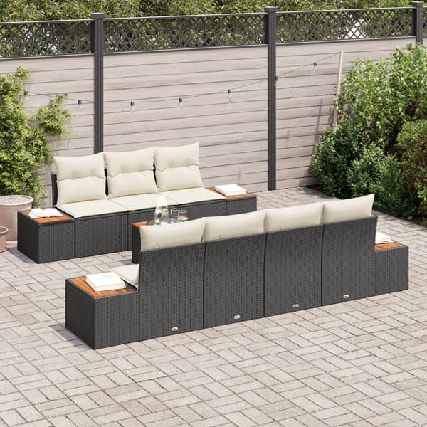 Trädgårdsoffset med kudde 8 pcs Svart Poly rattan