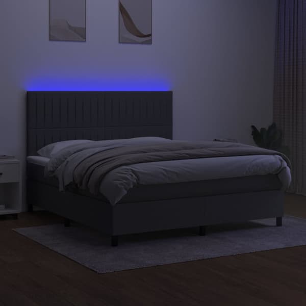 Ramsäng med madrass & LED mörkgrå 180x200 cm tyg