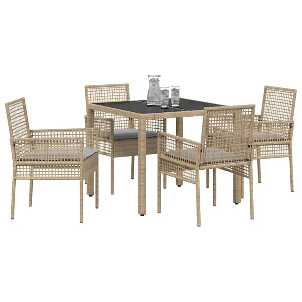 Trädgårdsmöbelset 5 pcs Beige konstrotting
