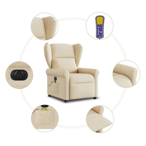 Elektrisk massagefåtölj gräddvit tyg