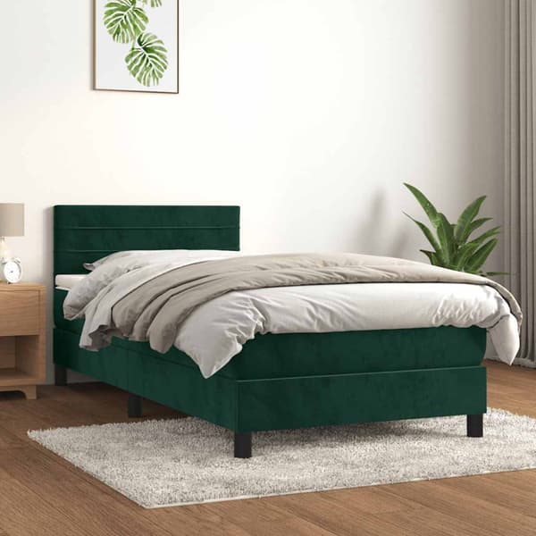 Ramsäng med madrass mörkgrön 90x190 cm sammet