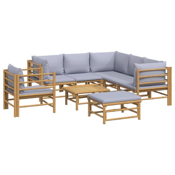Loungegrupp 8 delar ljusgråa dynor bambu