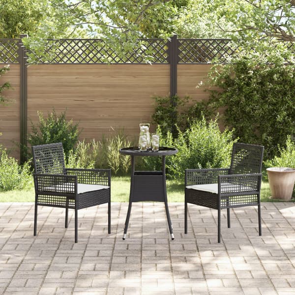 Trädgårdsmöbelset 3 pcs Svart konstrotting