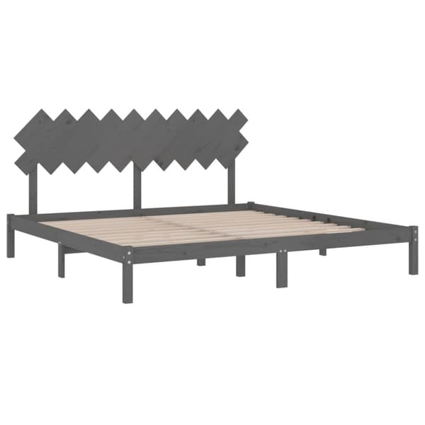 Sängram grå 200x200 cm massivt trä