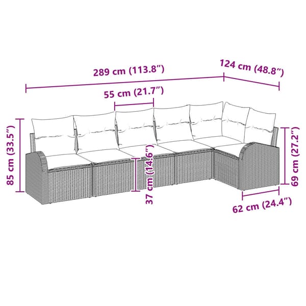 Trädgårdsoffset med kudde 6 pcs Ljusgrå Poly rattan