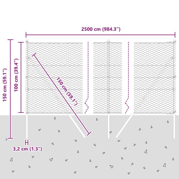 Stängselstolpe Grå 25 x 1 m (36 mm nät) Stål