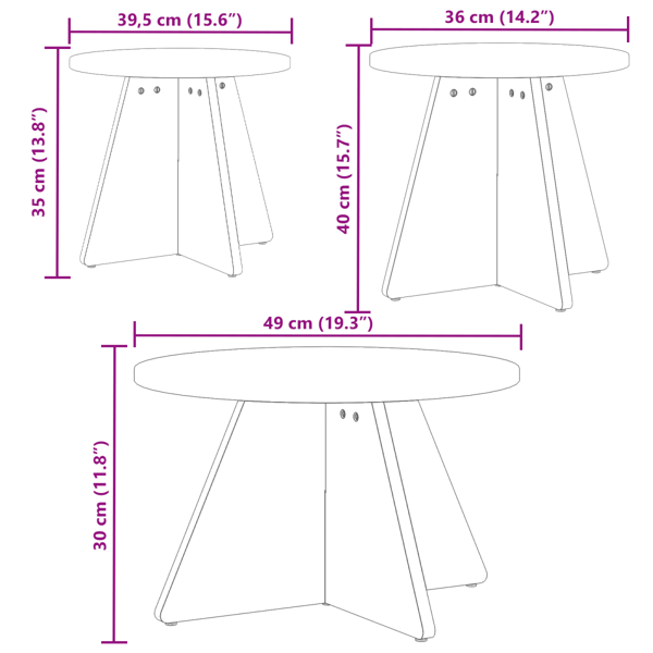 Kaffeebord 3 pcs Naturfärg