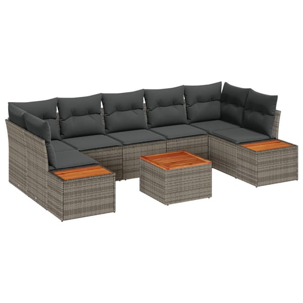 Trädgårdsoffset med kudde 8 pcs Grå Poly rattan