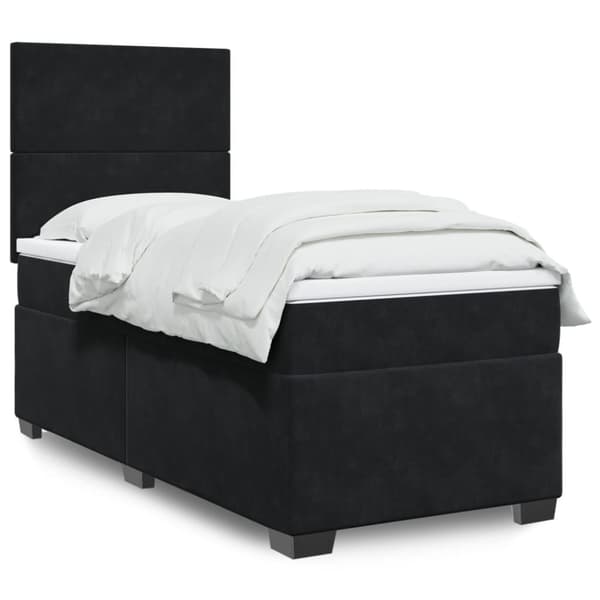 Ramsäng med madrass svart 90x190 cm sammet