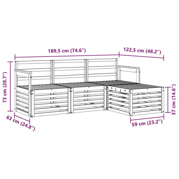 Utomhussoffset 4 pcs Vit 189,5 x 122,5 x 73 cm