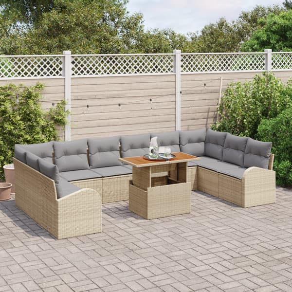 Trädgårdsoffset med lagring 11 pcs Beige Poly rattan