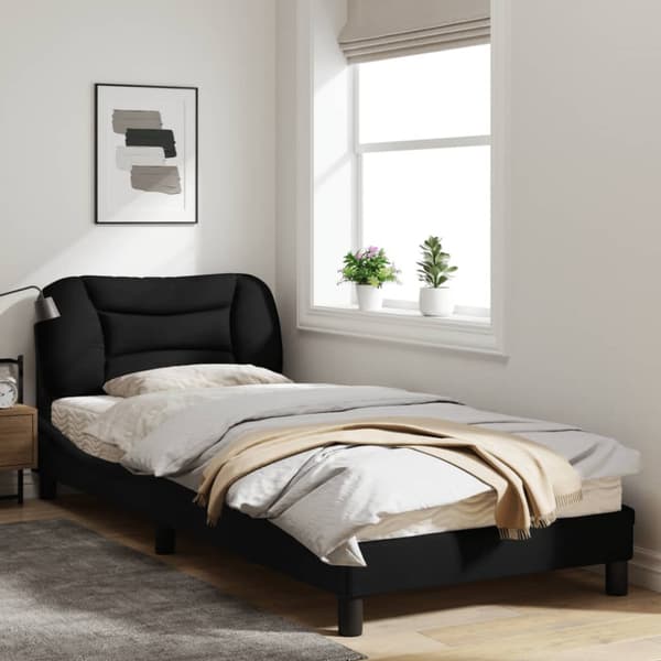 Bed Frame with LED without Mattress "Hvar" Black 80x200 cm Fabric
