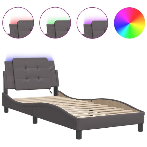 Bed Frame with LED without Mattress "Zadar" Grey 80x200 cm