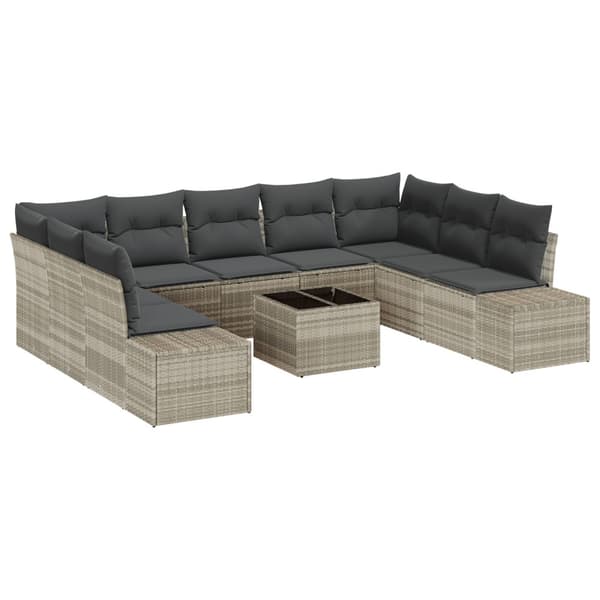 Trädgårdsoffset med kudde 9 pcs Ljusgrå Polyrattan