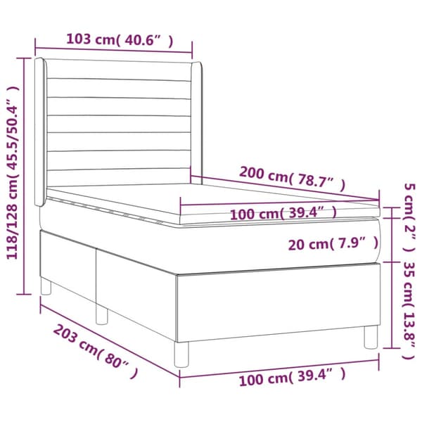 Ramsäng med madrass mörkgrå 100x200 cm sammet