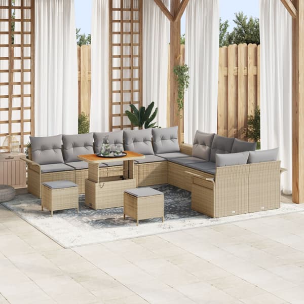 Trädgårdsoffset med kudde 13 pcs Beige konstrotting