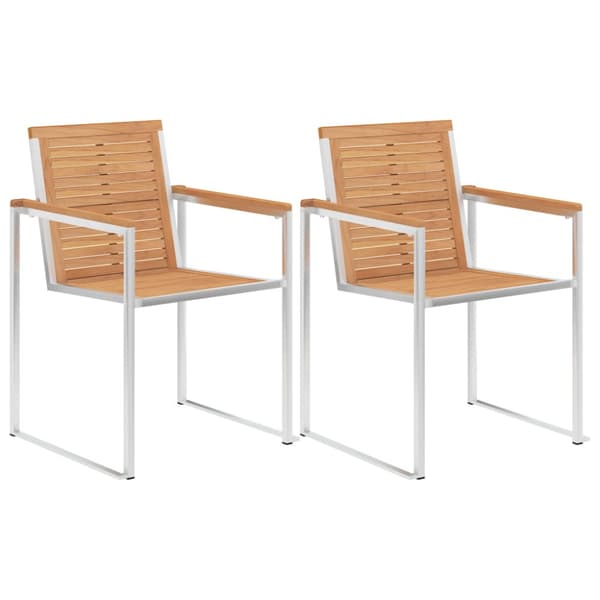 Trädgårdsstolar 2 st med dynor massiv teak och stål