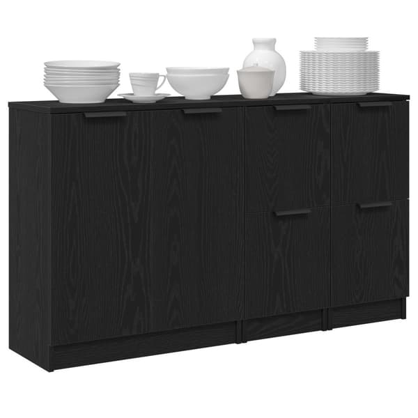 Sideboard 3 pcs Svart Ek Konstruerat trä